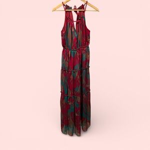 Cute bright tropical beach pool flowy boho tie neck halter dress or coverup maxi